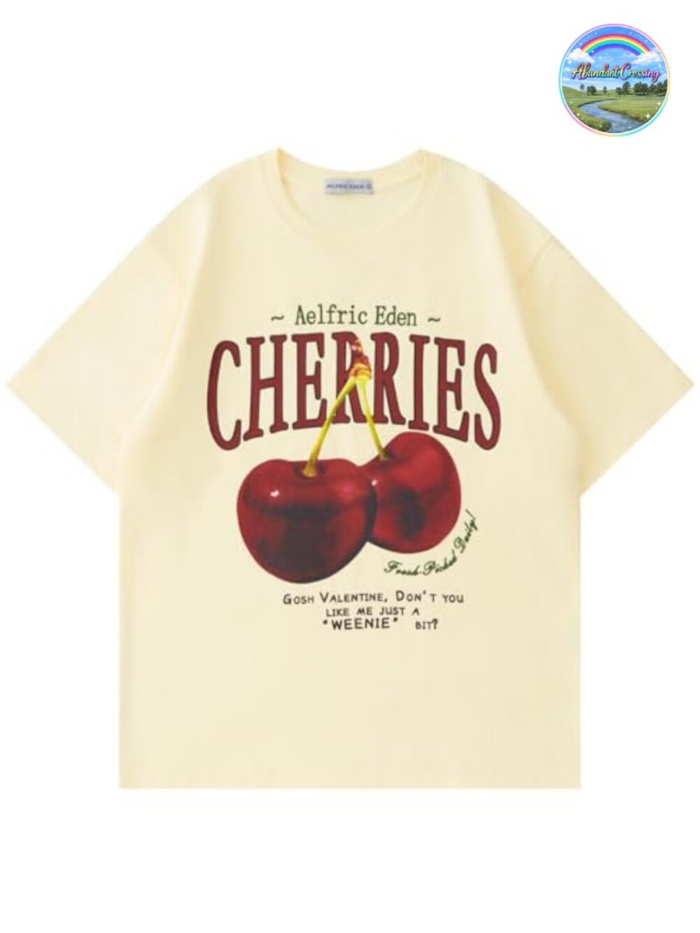 Oversized Cotton Graphic Tee Cherries Print Unisex Casual Summer Top